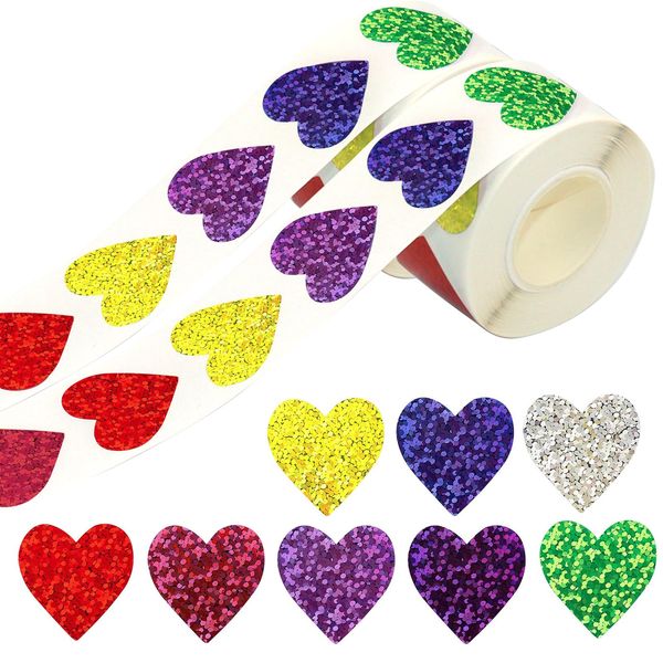 Herz Aufkleber Glitzer 1000 Stück Selbstklebende Herz Sticker Bunte Herzen Liebe Aufkleber Klein für Scrapbooking Valentinstag Dekoration