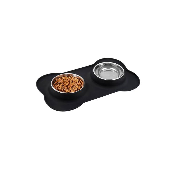 Dog Bowls, Puppy Bowl with Mat Tray - Stainless Steel Double Bowls, Non Slip Dog Bowls for Small Dogs Puppies Kittens Cats Food Water Feeding