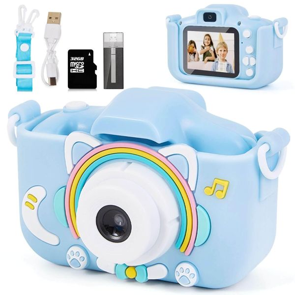 Kids Camera Toys for 3-10 Years Boys Girls, Digital Selfie Camera with 32GB SD Card, Christmas Birthday Gift for 3 4 5 6 7 8 9 10 Year Old Girls Boys