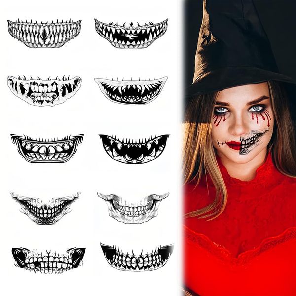 Tatuaggio di Halloween, set di 10, tatuaggio viso di Halloween, Halloween tatuaggio viso, tatuaggio temporaneo di Halloween, Halloween Costume Makeup, Tatuaggi temporanei Halloween