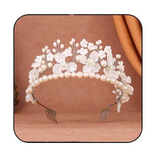 CASDRE Flower Headband Silver Pearl Bride Wedding Tiara Crown Bridal Hair Accessories for Women and Girls