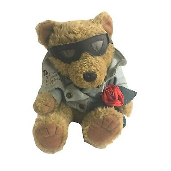 First And Main Teddy Bear Plush Presley Denim Jacket Rose Gift 10” Tall