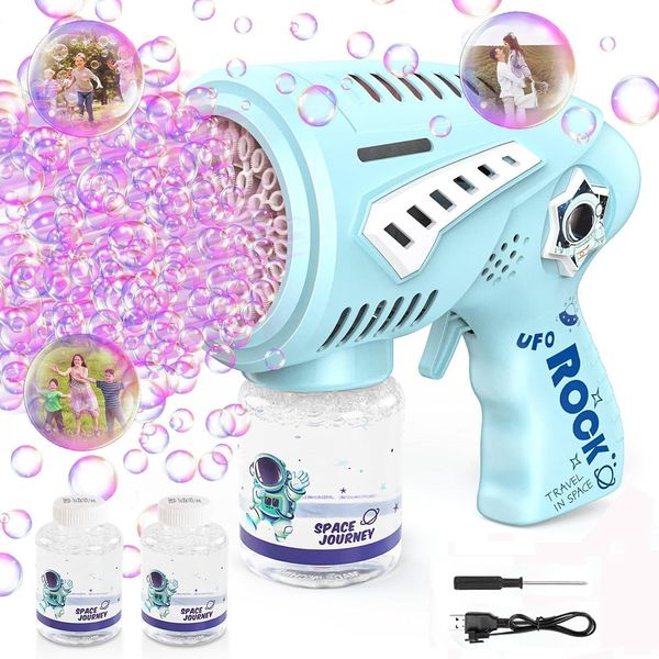 Kid Odyssey Bubble Gun for Kids,72 Holes Bubble Gun Machine with 2 Bubble Solution,10000+ Bubbles Per Min Bubble Blaster Maker, Outdoor Bubbles Blower Garden Toys for 3+ Year Olds Boys Girls Children