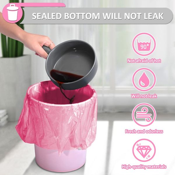 QILERR 4-6L Bin Bags Small Bin Liners 69 Counts Thick Plastic Waste Bags Pedal Trash Bag for Bathroom, Kitchen, Office, Fit 4,5,6L Rubbish Bin, Pink