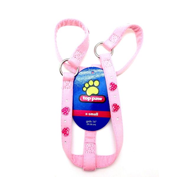 Top Paw Dog Pet Step In Harness Puppy Harnais Pink Hearts Extra Small Girth 14"