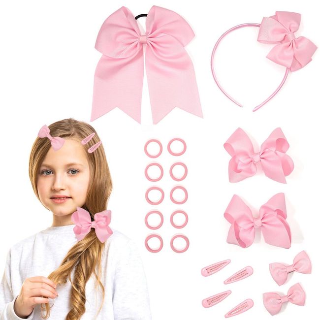 KGDUYC haarklammer,haarspangen mädchen,Haarschmuck mädchen,Schleife Haarspange elastische Schleife Stirnband Mädchen Urlaub Geschenk Kinder (20 Stück rosa)