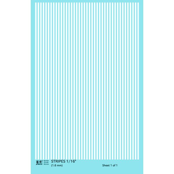 K4 HO Scale Water Slide Decals White 1/16 Inch Stripes Set