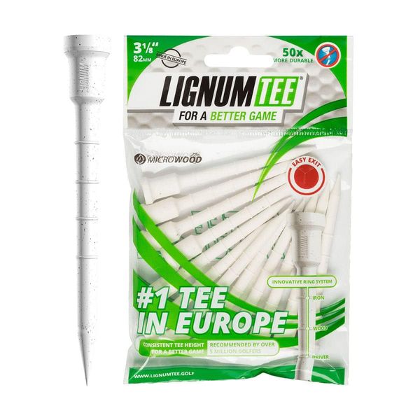 Dynatour Lignum Golf Tees Weiß 82mm - 12 Stück - Microwood mit Distance-Ring-System