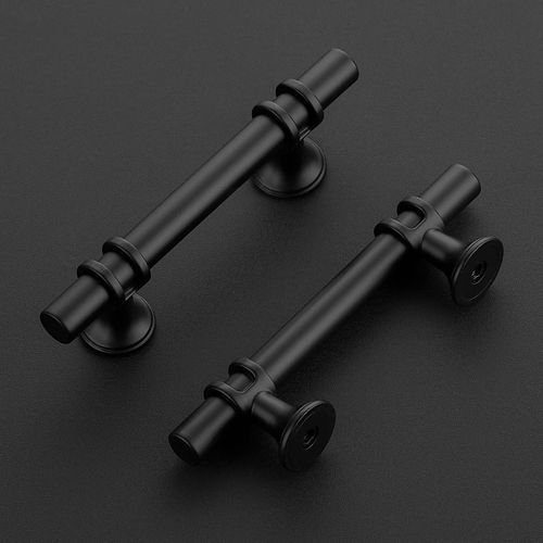 Ravinte 5 Pack 5 Inch Cabinet Pulls Kitchen Cupboard Handles with Round Base Matte Black Drawer Pulls Cabinet Handles 5" Length, 3" Hole Center