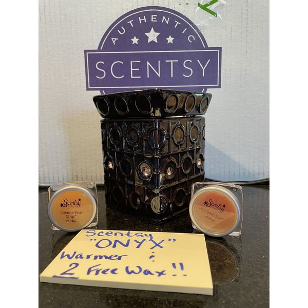 Scentsy ONYX Black wax warmer FREE WAX geometric metallic square design retired