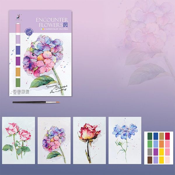 RGBMIX 8x11'' Watercoloring Paper 4 Sheets Flower Painting Papers Youth Arts Water Coloring Pad Paint Stress-Relief Painting Pad for Long-Lasting Art Painting Supplies