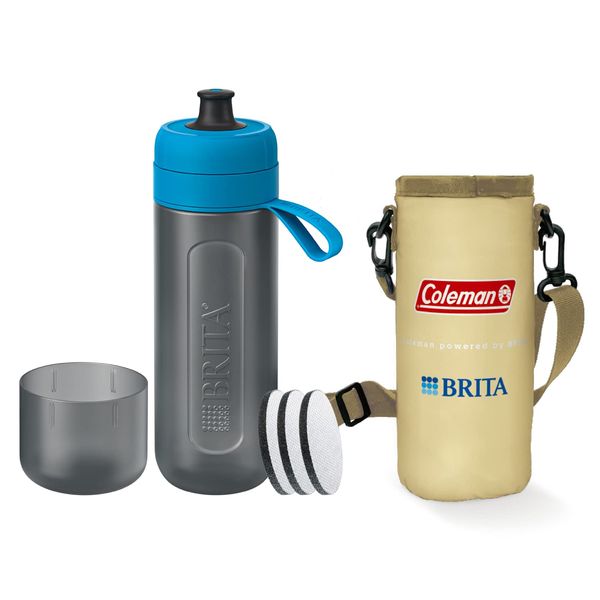 Brita Coleman Water Bottle, Portable Water Purification Bottle, 20.3 fl oz (600 ml), Active, Blue, Micro Disc Filter, 3 Pieces Included