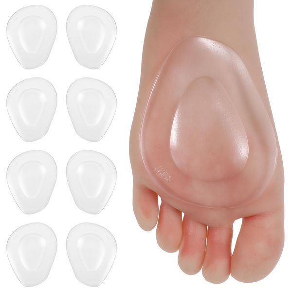 8Pcs Metatarsal Pad Cushions Foot Pads for Balls of Feet Non Slip Heel Pads Heel Cushion Inserts Women Lasting Comfort Relief Prevent Toe Sliding for Heels Leather Shoes Men Women(Clear)