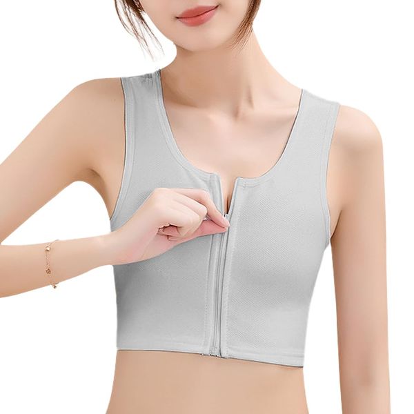 THREEGUN Nave Shirt, Chest Bra, Open Front, Navebra, Kimono Bra, Looks Smaller, Smooth Bra, Sports Bra, Front Chuck Correction, Men's Costume, Cosplay, Kimono Bra, gray