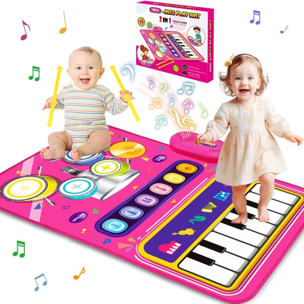 Toys for 1 Year Old Girl Gifts: Baby Piano Mat Toddler Toys Age 1-2 - 2 in 1 Piano Drum Babies Music Mat - Infant Musical Toy 12-18 Months Babies Birthday Easter Gifts for 1 2 3 Year Old Boys Girls