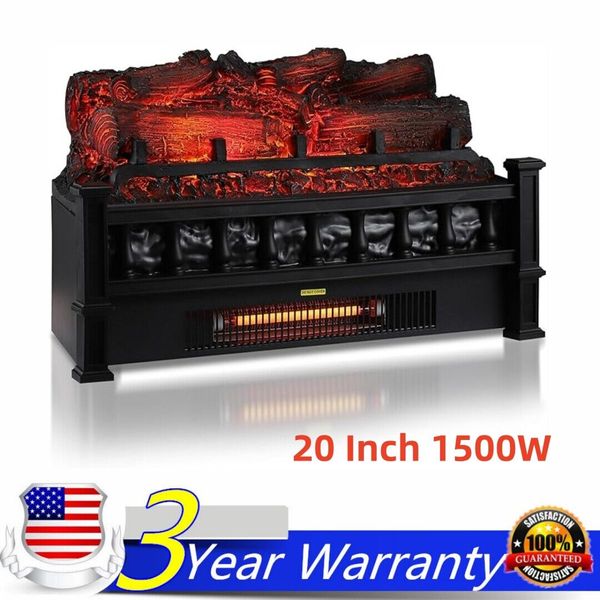 1500W 20" Electric Fireplace Logs Heater Realistic Flame Hearth Insert Wood Fire