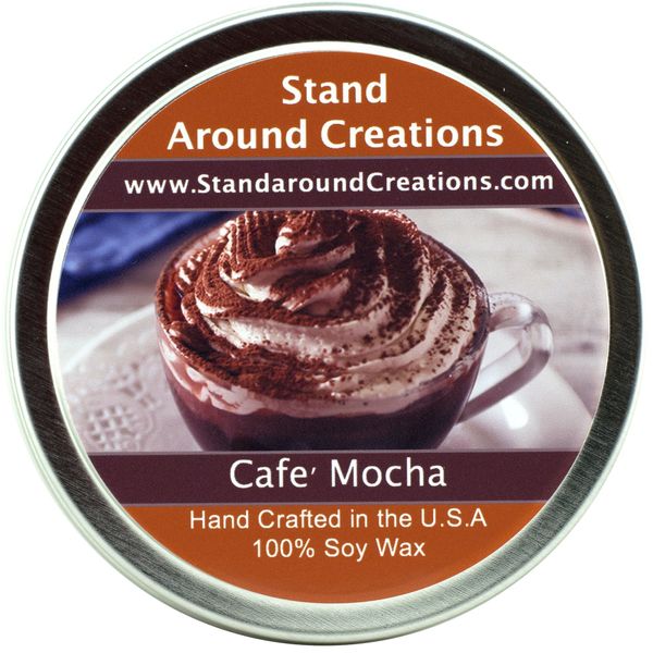 Premium 100% All Natural Soy Wax Aromatherapy Candle - 8oz. Tin: Cafe Mocha: Fresh Brewed Coffee, Chocolate Syrup, Creamy Vanilla, and Marshmallows.