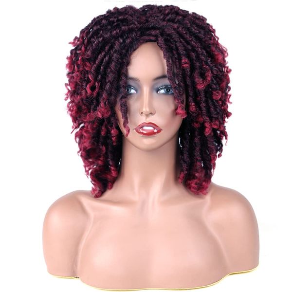 YADIRF Black Women Men Short Dreadlock Wig Synthetic Wigs Afro Curly Wig For Daily Party Use (Wine Red)