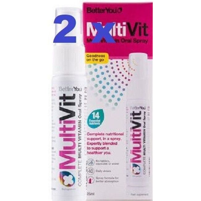 2 x BetterYou MultiVit Oral Spray 25ml -  14 Essential Vitamins and Minerals