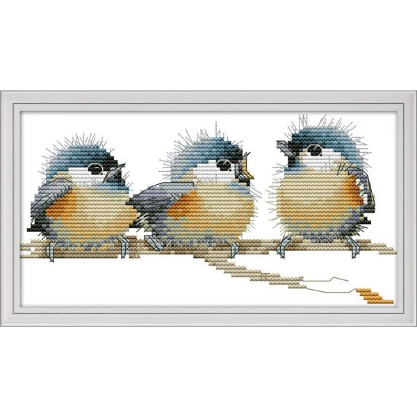 Cross Stitch Kits, Three Birds Awesocrafts Easy Patterns Cross Stitching Embroidery Kit Supplies Christmas Gifts, Stamped or Counted (Birds, Stamped)