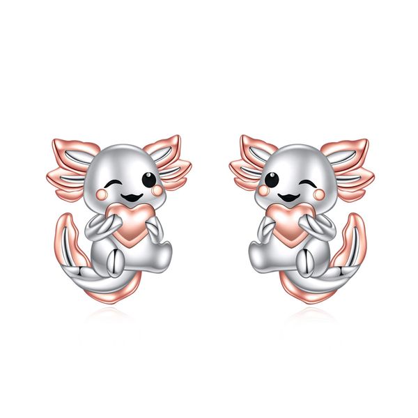 Axolotl Stud Earrings Sterling Silver Animal Cartoon Jewelry Sea Creature Gifts for Girls Women