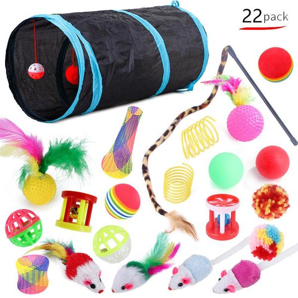 22-Piece Funny Cat Toy Set With Cat Tunnel - Interactive Pet Toys For Endless Fun - B99501 / 22 Pieces