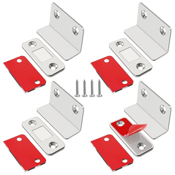 Jiayi Cupboard Door Magnetic Catch, 4 Pack Ultra Thin Magnetic Cupboard Catches Adhesive Cabinet Door Magnet Door Catches for Kitchen Cabinet Magnetic Latch Closure Wardrobe Sliding Magnetic Catches