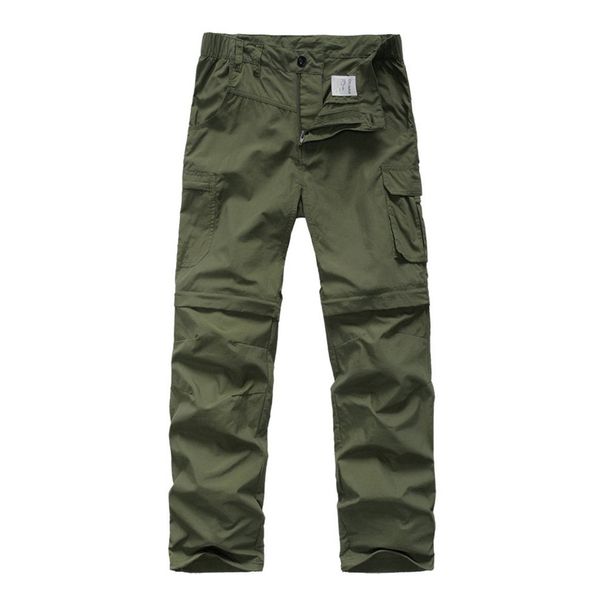 linlon Kids' Cargo Pants, Boy's Casual Outdoor Quick Dry Waterproof Hiking Climbing Convertible Trousers #9016-Army Green-M