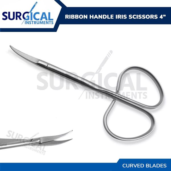 Ribbon Handle Iris Scissors Surgical Instruments Curved 4" German Grade