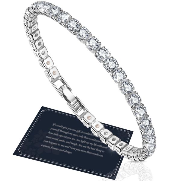 J.Fée Tennis Bracelets for Womens,Women Bracelet,Silver-plated Bracelet,Crystal Bracelet,5A Cubic Zircon Bracelet,Silver Bracelet for Women 925 Women Bracelet Valentines Gifts for Women,17.5cm