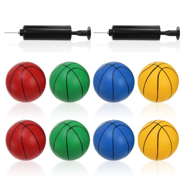 WRINGKIT 8 Pack Mini Basketball, 7" Small Pool Basketball with Pump, Inflatable PVC Basketball Hoop Indoor, Toy Replacement Basketball for Pool, Sports Party, Water Games, Kids Outdoor Play