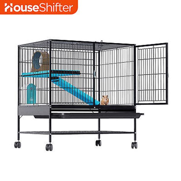 Ferret Cage w/ Wheels 32x22x33" Pet Cage Black Rabbit Hutch Dog Crate w/ Wheels