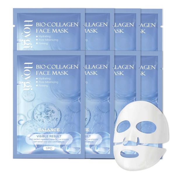 Shefave Korean Bio-Collagen Mask Overnight, 8pcs Collagen Maske Feuchtigkeitsspendende Gesichtsmaske, Kollagen Reverse Film Masken Beauty Kollagen Sheet Mask mit hydrolysierten Kollagenen (8)