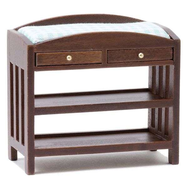 Classics by Handley Dollhouse Miniature Slatted Changing Table with Mattress (Walnut Changing Table with Blue Mattress)