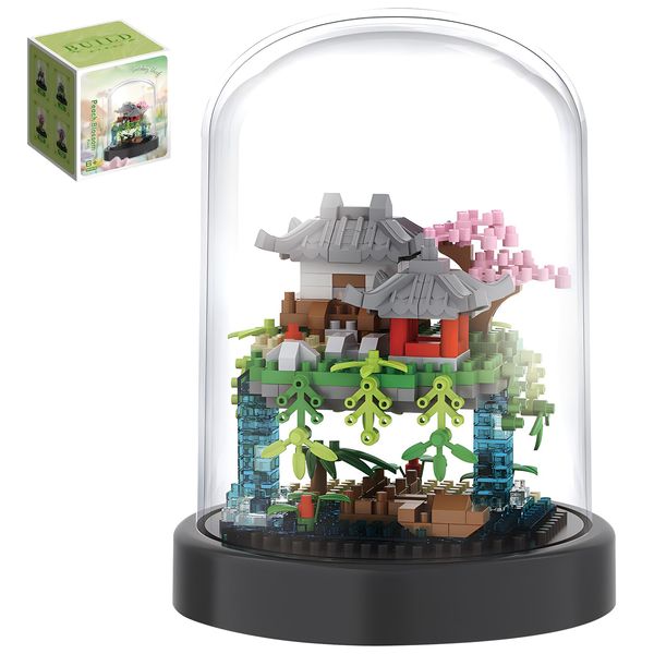 CAXIMSY Cherry Blossom Tree House Building Block Sets with Acrylic Display Box Chinese Architecture of Peach Blossom Bonsai Treehouse Micro Mini Building Set Toy Gift for Kids Adults（321 Pieces）