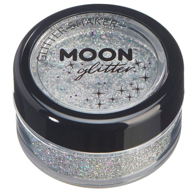 Holographic Glitter Shakers by Moon Glitter - Silver - Cosmetic Festival Makeup Glitter for Face, Body, Nails, Hair, Lips - 5g