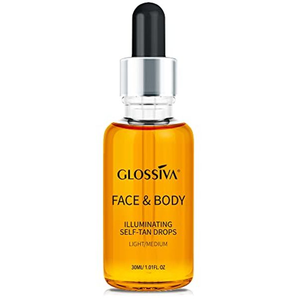 Glossiva Self Tanner drops for Face and Body Self Tanning Drops,30ml Natural Sunless Tanning drops for Perfect Golden Glow - Vegan, Friendly & Cruelty Free