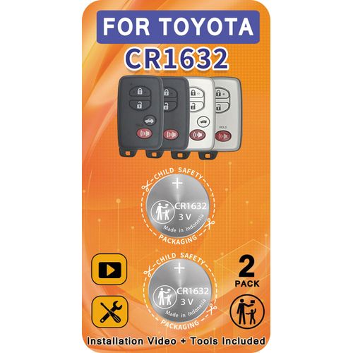 Auliguy CR1632 Key Fob Battery Replacement for Toyota (2007-2018) tC 4-Runner Avalon Camry Corolla Highlander Land Cruiser Prius Rav4 Venza Remote