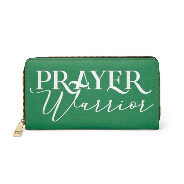 Womens Wallet, Zip Purse, Green & White Prayer Warrior - One size