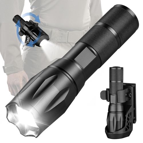 SKTJDL Tactical Flashlight with Holster, Super Bright 1200LM Zoomable Flashlight with Holster for Duty Belt, 5 Modes Powerful Waterproof Portable Small Led Flashlight for Camping, Night Riding