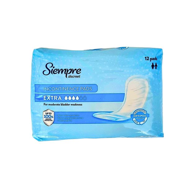 12 Hygiene Pads (1 Pack) Extra Sensitive Siempre 100% Secure & Discreet for Very Sensitive Bladders