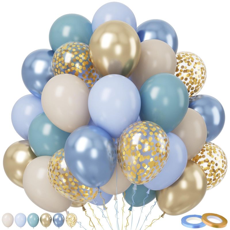 Paready Blue Balloons Set, 50Pcs Blue and Gold Balloons, 12 Inch Dusty ...