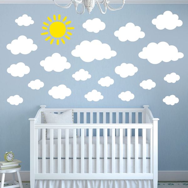 DECOWALL DS-8054 White Cloud Wall Sticker Decor Kindergarten Nursery Kids Room DIY Wall Decal Sticker Wall Art Stickers Boys Girls Teens Kids Bathroom Decor Vinyl Bedroom Teens Kids