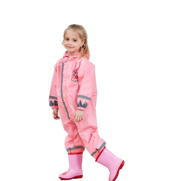 SSAWcasa Toddler Rain Suit,Waterproof Girls Boys Raincoat,Kids Rain Poncho,Unisex Baby Rain Gear Jacket Rainsuit Coverall (M, Pink Rabbit)