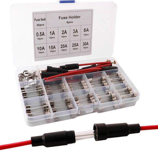 QitinDasen 100Pcs Professionell 6 X 30mm Auto Glasrohrsicherungen, Schnelle Schlag Glassicherung, Fast Schlag Glas Sicherungen, mit 20Pcs Sicherungssitz und 5Pcs AGC Sicherungshalter