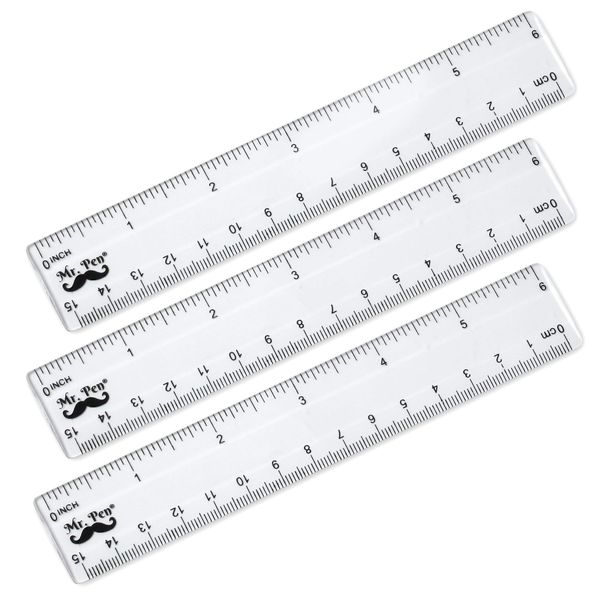 Mr. Pen- Ruler, 3 Pack, Rulers, Ruler 6 inch, Clear Ruler, Ruler for Drawing, Ruler Set, 6 Inch Ruler, Clear Ruler 6 inch, Rulers 6 inch, Drawing Ruler, Plastic Rulers, Ruler inches and Centimeters