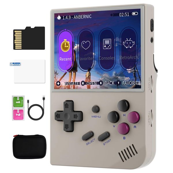 RG35XX Handheld Game Console Support Linux, HDMI and TV Output 3.5 Inch IPS Screen 64G TF Card 6800 Classic Games 2600mAh Battery(Gray+Bag)