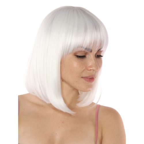 Prettyland C1415 Women's White Bob Medium Length Short Natural Wig Matte Smooth Daily Date A Live Anemie Short Wig