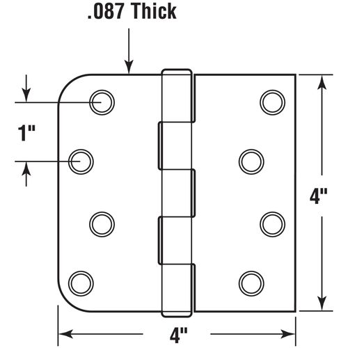 Prime-Line U 1151283 Door Hinge Residential Smooth Pivot, 4 In. x 4 In. with Unilateral Square & 5/8 In. Radius Corners, 4 Holes per Leaf with Screws, Matte Black Finish, .087 In. Gauge (3 Pack)
