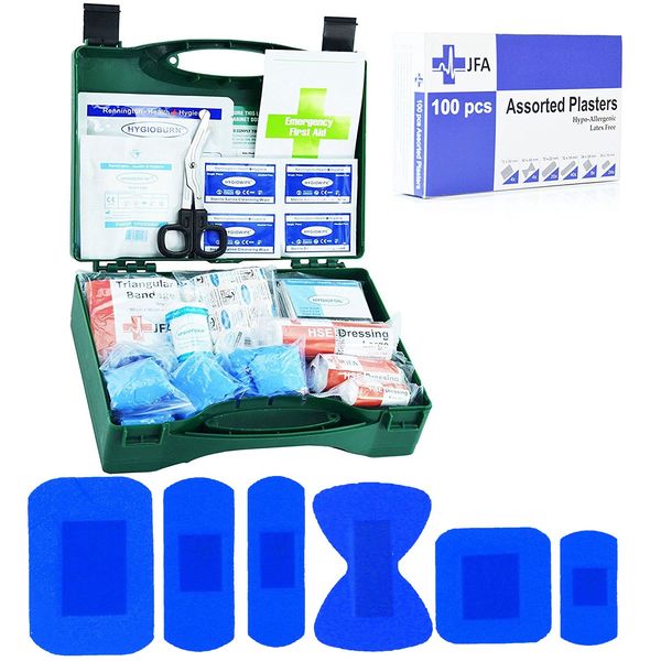 JFA Small Catering BSI First Aid Kit Including Box of 100 Blue plasters